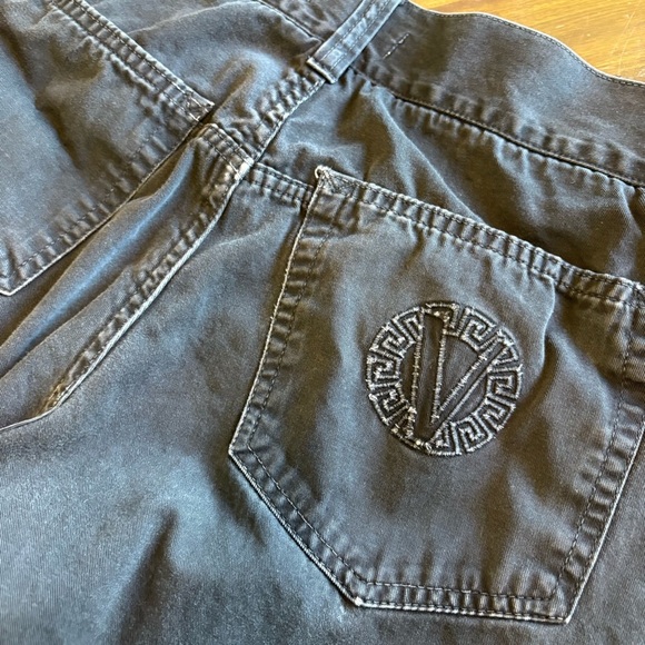 Vintage Versace Jeans Collection Pants Mens 32 Straight Logo Black Distressed - Picture 3 of 15